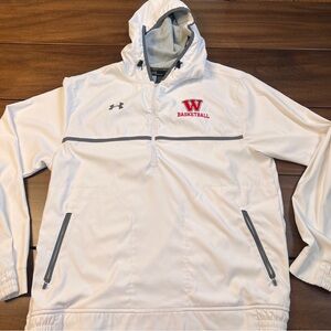 Under Armour White Zip-Up Jacket Mens Large Loose Wisconsin Badgers Basketball